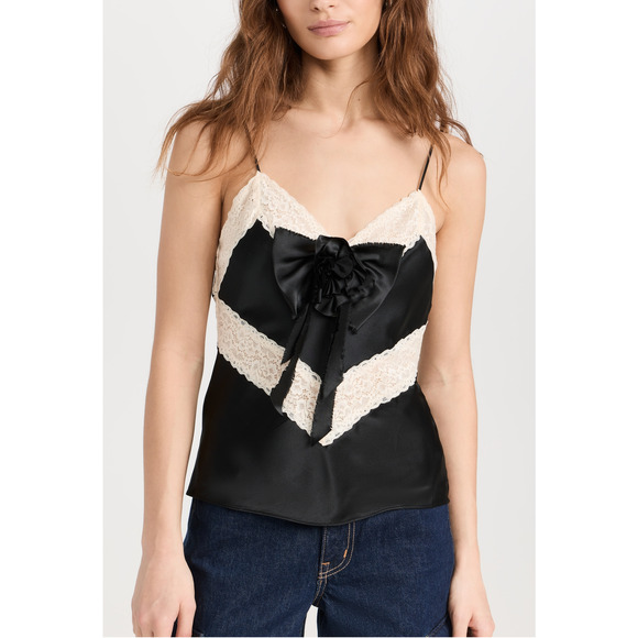 Loveshackfancy 'Brimsley' Black V Neck Floral Top Size XL - NWT - Picture 1 of 4